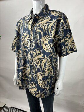 Genuine Sonoma Jean Co. Mens Navy & Beige Hawaiian Shirt XL 100% Cotton Floral P